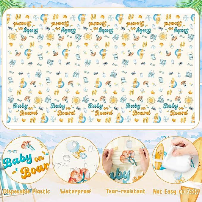 Baby on Board Baby Shower Party Tablecloths - 3Pcs Splish Splash Baby Bash Birthday Table Cover Party Decorations, Rectangular Plastic Disposable Table Cloth Decor for Birthday Summer Event
