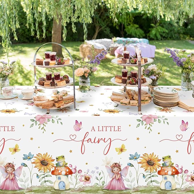 Fairy Party Tablecloths - 3Pcs A Little Fairy Party Table Covers Decorations, Floral Girls Themed Rectangular Plastic Disposable Table Cloth Decor for Kids Girls Birthday Baby Shower Supplies