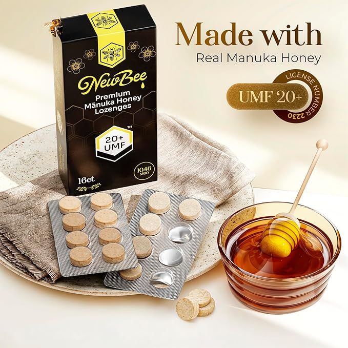 Manuka Honey Lozenges, 16 Count Made W/UMF 20+, MGO 1046 New Zealand Manuka Honey, UMF Certified, Monofloral, Traceable from Hive to Hand