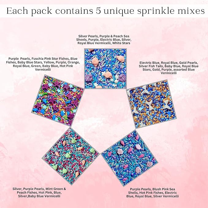 DecoratingConfect Under the Sea Sprinkle Mix Set ??Starfish, Shell & Fishes -5 Assorted Pastel Blends for Cake, Cupcake & Cookie Decorating ??Ocean-Themed Edible Decorations -Vegan, Gluten-Free, Nut-Free, Soy-Free, Dairy-Free, Palm Oil-Free -5 Oz