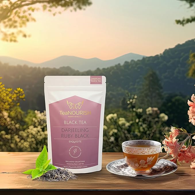 TeaNOURISH Darjeeling Ruby Black Tea | Single Estate Loose Leaf | Smooth & Fruity Flavor | Freshly Sourced Direct From Origin | Brew Hot or as Iced Tea - 1.76oz/50g