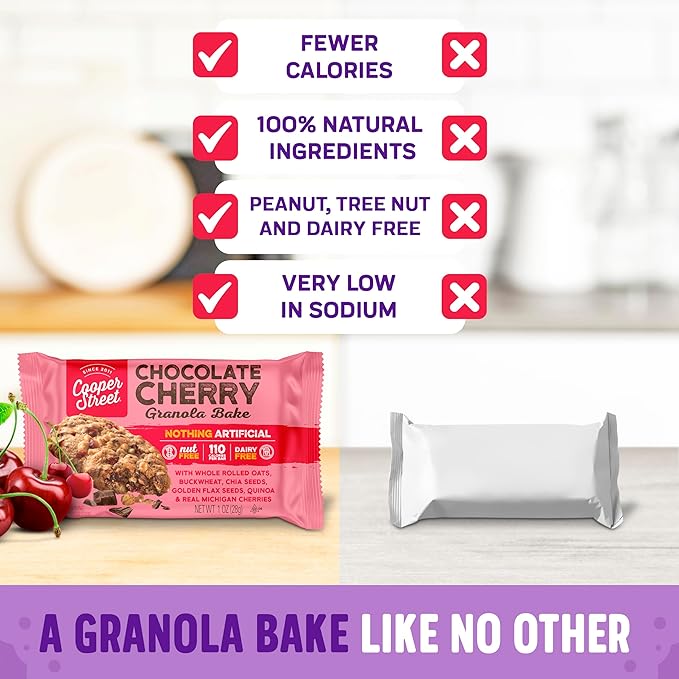 Cooper Street Cookies Chewy Granola Bakes, Chocolate Cherry, 1 Ounce (18 Count)