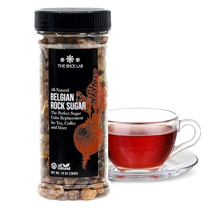 The Spice Lab Belgian Rock Sugar – Authentic Beet Sugar Crystals – Amber Sweetener For Tea & Coffee – Teavana - (10 Oz) - Natural Coarse Brown Sugar Alternative
