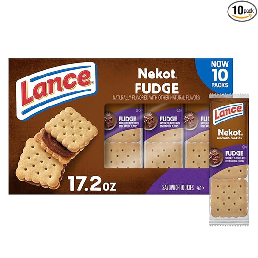 Lance Sandwich Cookies, Nekot Fudge, 10 Individually Wrapped Packs, 6 Sandwiches Each