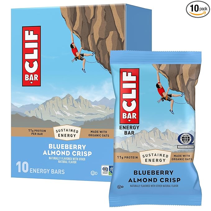 CLIF BAR - Blueberry Almond Crisp - Made with Organic Oats - Energy Bars - Non-GMO - Plant Based Protein Bars (10 Pack)