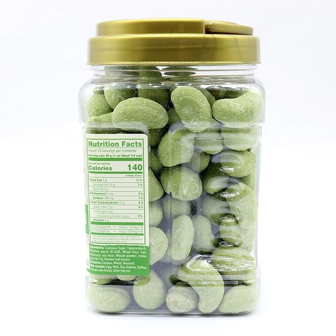 LAFOOCO Cashews, 100% Natural, Vegan Snacks, Great Gift, Resealable Jar, Halal, BRCGS (14.11 oz) (400 g, Wasabi Cashews)