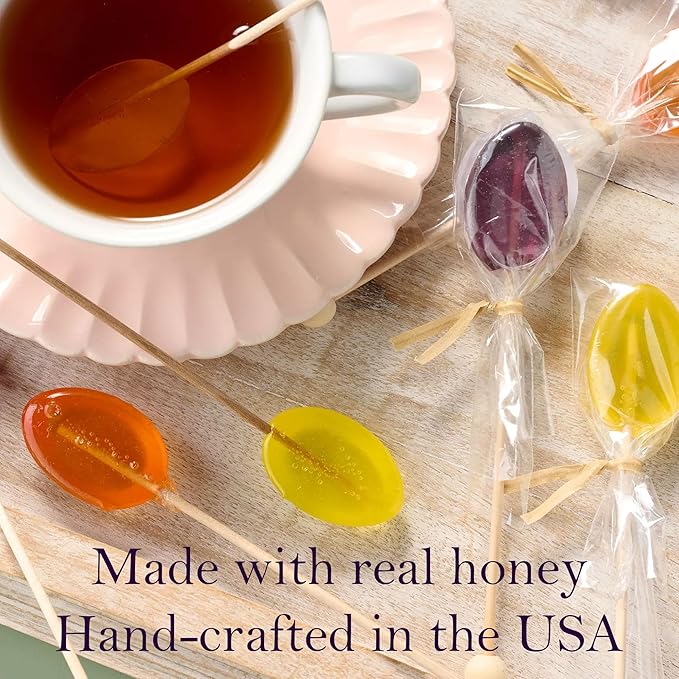 Melville Candy All Natural Honey Spoon Gift Set – Spoons & Lollipops on Wooden Ball Sticks – Gluten-Free, Made in USA Stirrers for Tea, Coffee, & Hot Beverages - Individually Wrapped (6-count, Lavender)