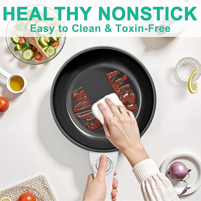 Dezin Hot Pot Electric Upgraded, Non-Stick Saut챕 Pan, Rapid Noodles Electric Pot, 1.5L Mini Portable Hot Pot for Steak, Egg, Fried Rice, Ramen, Oatmeal, Soup with Power Adjustment