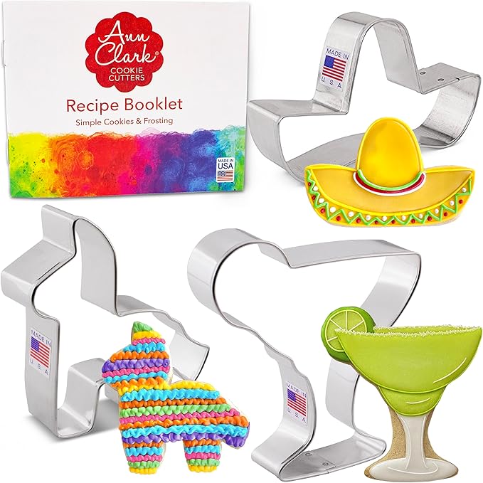 Cinco de Mayo Cookie Cutters 3-Pc Set Made in USA by Ann Clark, Pinata, Sombrero, Margarita Glass