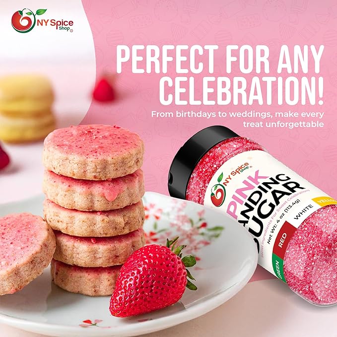 NY Spice Shop Pink Sanding Sugar - 4 Ounce Sweet Colorful Edible Sprinkles For Candy Dish - Sugar Sprinkles For Cake Decorating Cookies Basket & Dishes