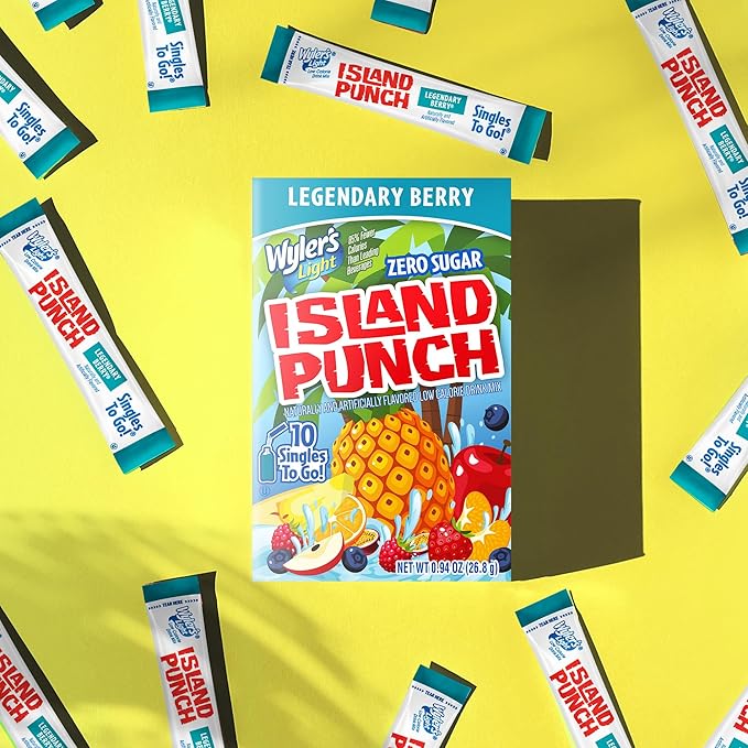 Wyler?셲 Light Island Punch Singles To Go, Legendary Berry, 10-Count per Box (12 Pack) ??Low Calorie Powdered Drink Mixes, Caffeine Free, Gluten Free, and Zero Sugar, 120 Total Powder Packets