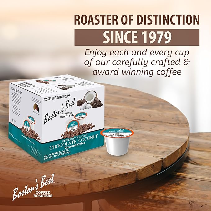 Bostonโs Best - Chocolate Coconut Flavored Dessert Gourmet Coffee Compatible with Keurig Coffee Maker, 1 Count (42 Single Serve Medium Roast Cups)
