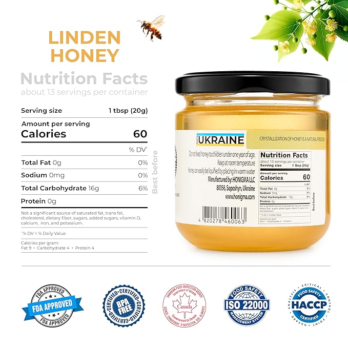 HONIGMA® Raw Linden Honey | Exquisite Taste | 100% Pure | Unpasteurized | Unfiltered | Partially crystallized | 250g/8.8oz