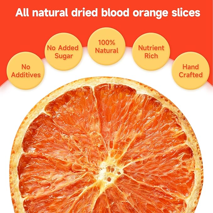 Dried Blood Orange Slices, 8.82oz/250g,Dehydrated Orange Slices For Cocktails,100% Natural Fruit No Additives No Sugar Added dried citrus slices , For Tea, Crafts,Cakes Decoration,Cocktail Garnish,Dried Orange Garland
