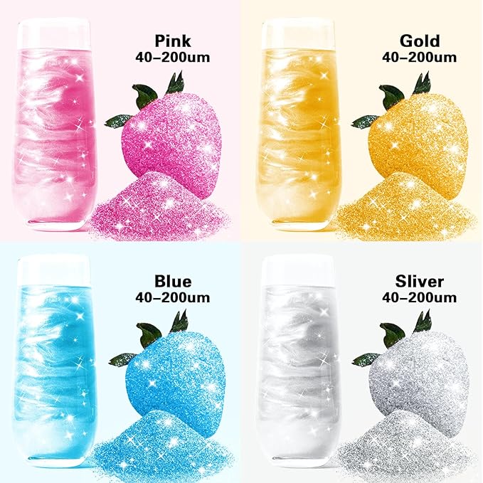 Edible Glitter Spray - 4 Color Edible Glitter for Drinks, Food Grade Edible Luster Dust, Cake Decorating Shimmering Glitter, Metallic Powder Glitter for Baking, Chocolate, Candy, Icing - 5g Each