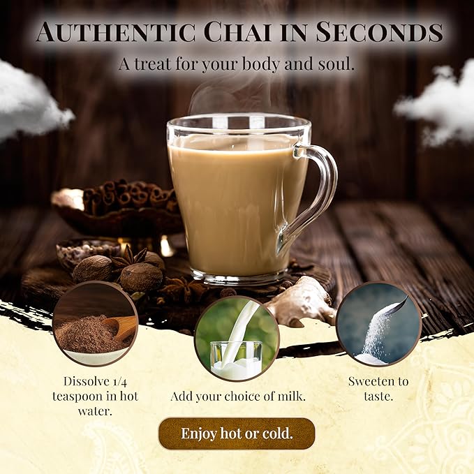 Blue Lotus Chai ??Organic Rooibos Masala Chai - Makes 265 Cups ??Caffeine-Free, No Steeping, No Gluten - 8 Ounce Masala Chai Powder with Organic Spices ??Authentic Indian Tea