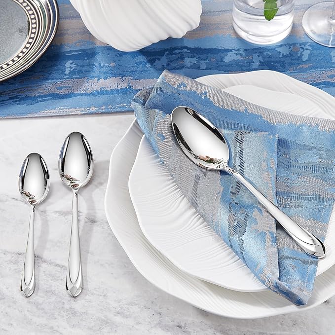 KEAWELL Premium Astra 4-Piece 9 inch Spoon Set ??Mirror-Finished 18/10 Stainless Steel with Diamond-Faceted Handles Dishwasher Safe for Modern Dining (4, Serving Spoons and Slotted Spoons)