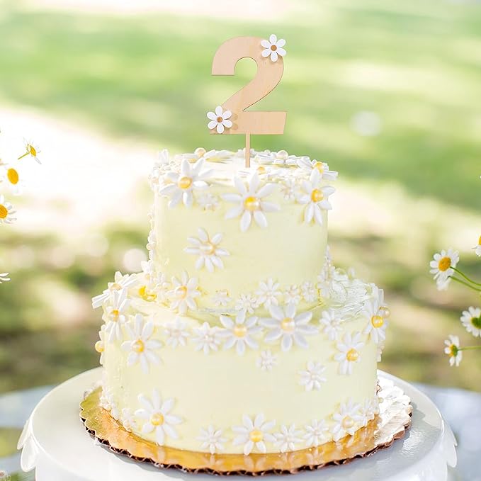 Wooden Daisy Cake Topper - 2nd Birthday Decor, Retro Groovy, Boho, Wooden Cake Decorating Supplies, Second Anniversary