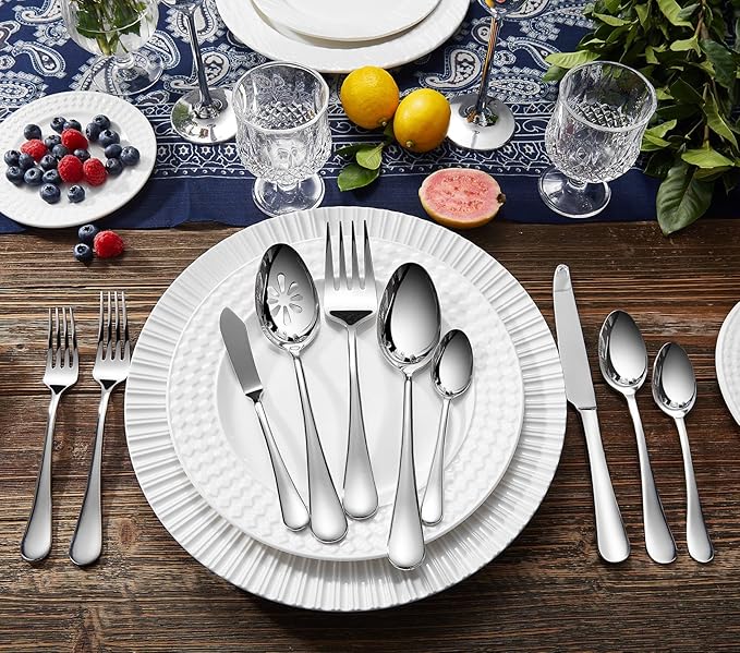 KEAWELL Premium Verona 4-Piece 9 inch Spoon Set ??18/10 Stainless Steel, Heavy-Duty Mirror-Finished Flatware for Daily Meals, Hosting and Special Occasions (4, Serving Spoons and Slotted Spoons)
