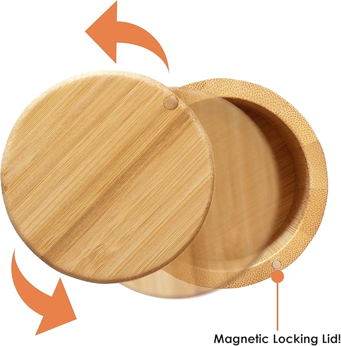 Totally Bamboo Triple Salt Cellar, 3 Tier Bamboo Kitchen Salt and Pepper Storage Box with Magnetic Swivel Lids