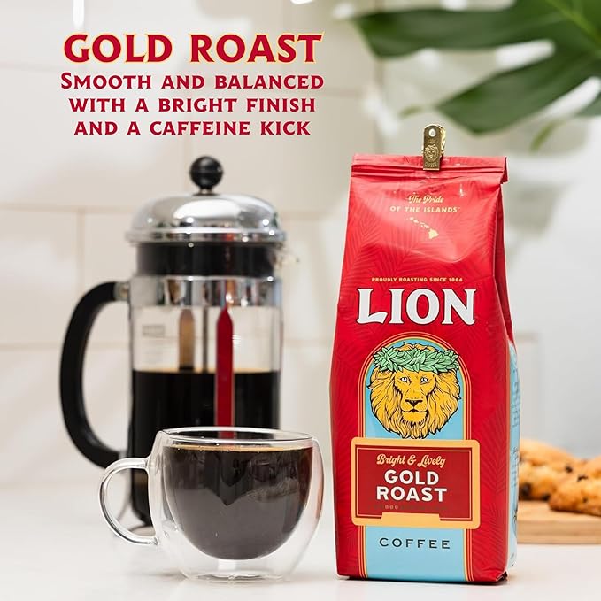 Lion Coffee Gold Roast Ground Coffee, Medium-Light Roast, A Taste of Aloha - 10 Ounce Bag