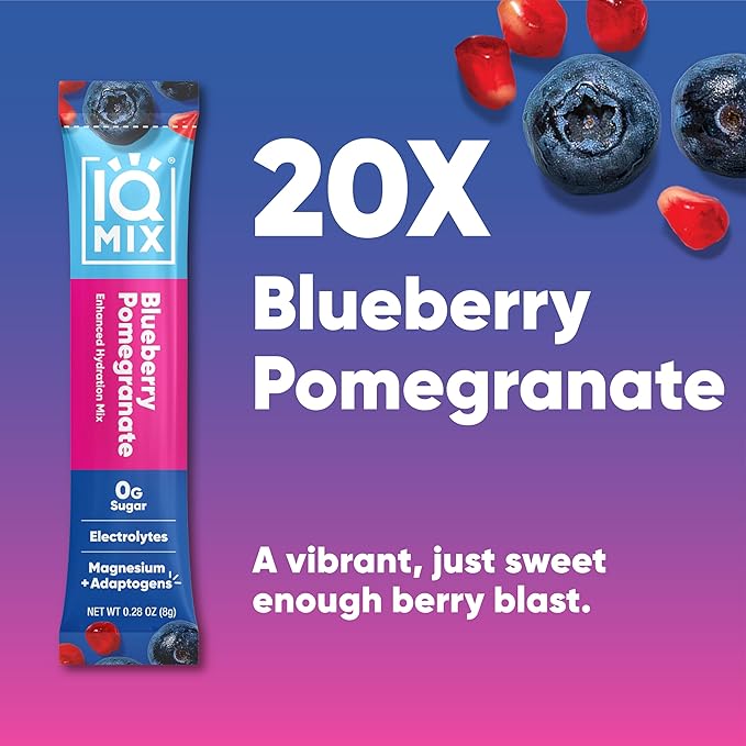 IQMIX Hydration Electrolyte Powder ??4-in-1 Formula for Hydration, Mental Clarity, Mood and Recovery ??Sugar-Free Drink Mix, Keto, Magnesium L-Threonate, Lion?™s Mane ??20 Count Blueberry Pomegranate