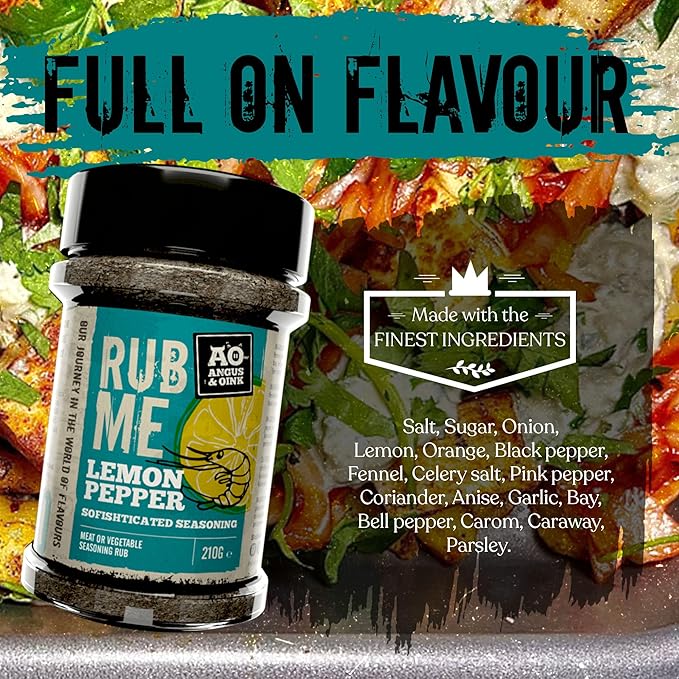 Angus & Oink | Lemon Pepper Seasoning | Sofishticated Citrus Flavour | Ideal for Seafood, Chicken & Pork | Fresh, Zesty & Herb-Infused | 235g