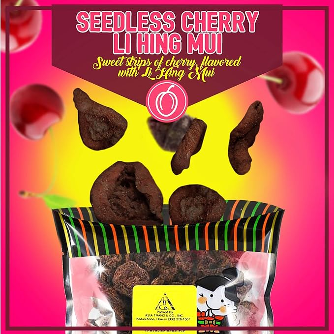 Asia Trans Seedless Li Hing Mui Cherry | Hawaiian Favorite | Naturally Sweet Dried Fruit Candy with Asian Plum Powder