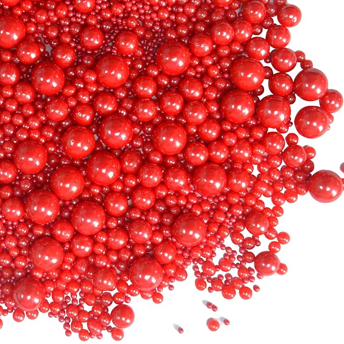 Red Sprinkles Edible Pearls for Cake Decorating Sugar Pearls Candy Cake Sprinkles Mixed Size Cookie Cupcake Cake Topper Decorations Wedding Christmas Halloween Supplies