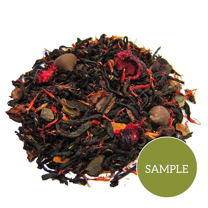 Nelson's Tea Dark Chocolate Cherry - Rich blend of Pu-erh Black Tea, Chocolate Chips, Wild Cherry Bark, Dried Cherries Herbal Loose Leaf Tea - sample