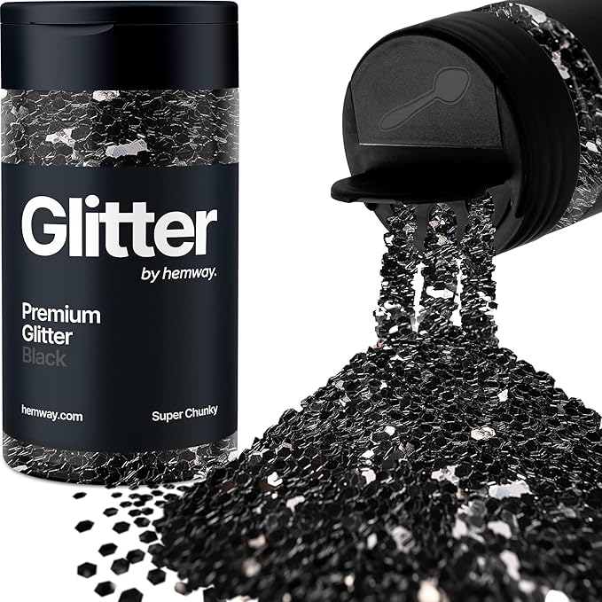 Hemway Premium Glitter Shaker - Black | 115g Super Chunky Metallic Flake Sequins for Resin & Epoxy Crafts | Craft Supplies for Tumblers, Festival, Art