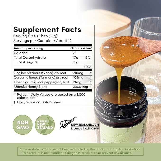 me today - Digest New Zealand Mānuka honey blend infused with ginger, turmeric (8.8oz/250g)