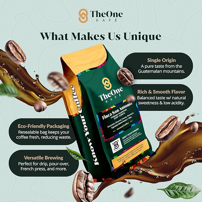 TheOne Kafé Guatemala Dark Roast Ground Coffee ??Organic, Single Origin, Premium Specialty Coffee and Ethically Sourced ??Fresh Roasted for Espresso, Drip, Pour Over ??12 oz (Pack of 2)