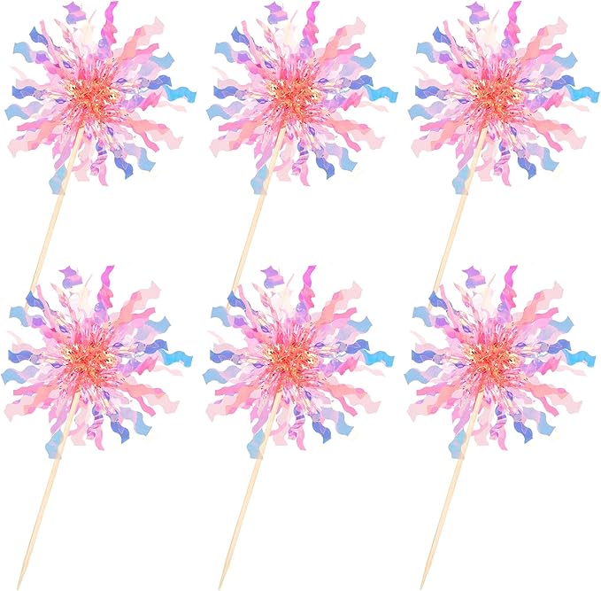 Rsstarxi 30 Pack Foil Firework Cupcake Toppers Birthday Party Decorations Sparkle Tinsel Cocktail Food Fruit Toothpick for New Years Valentine's Day Wedding Birthday Party Decorations