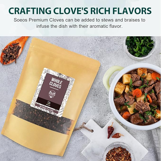 Soeos Whole Cloves 8 Ounce, Premium Quality Fresh Hand Picked Cloves Whole, Great for Foods and Tea, Clove Pomander Balls & Potpourri, Gluten Free, Non GMO, Kosher