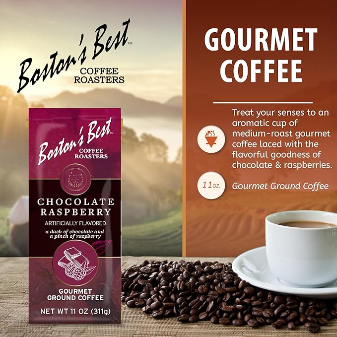 Boston???Best Gourmet Ground Coffee ??Chocolate Raspberry Flavored Coffee ??Medium Roast ??11 oz