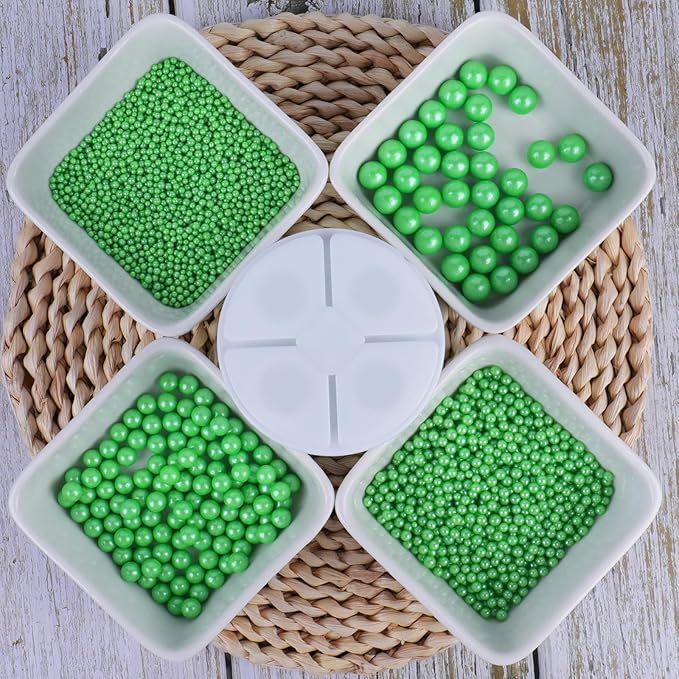 Sprinkles for Cake Decorating, Deep Green Pearl Sprinkles 4 Sizes Mix for Cake Cupcake Cookie Baking Donuts Ice Cream Toppings