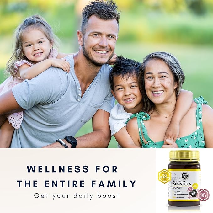 Honey Australia Manuka Honey MGO 514+ | 17.6 oz | Raw, Organic, Pure Certified Australian Honey for Immunity Support & Vitality | Natural Sweetener & Health Boost | Medical Grade, Nutrient-Rich Honey