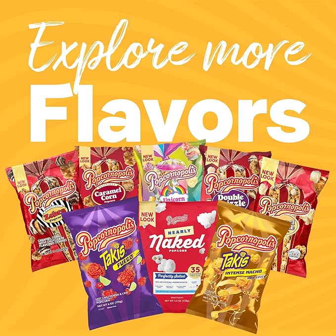 Popcornopolis Zebra Popcorn, Caramel Corn with Chocolate Flavored Stripes, Multipack, 12 Individual Bags, 3 Ounces Each