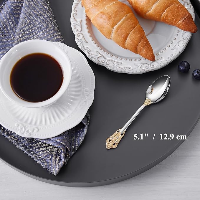 KEAWELL Luxurious 5.1-Inch Espresso Spoons Set - 6 Pieces - Mini Coffee Spoon, 18/10 Stainless Steel - Gorgeous Design with Exceptional Mirror Polished Finish (Gold Accent)