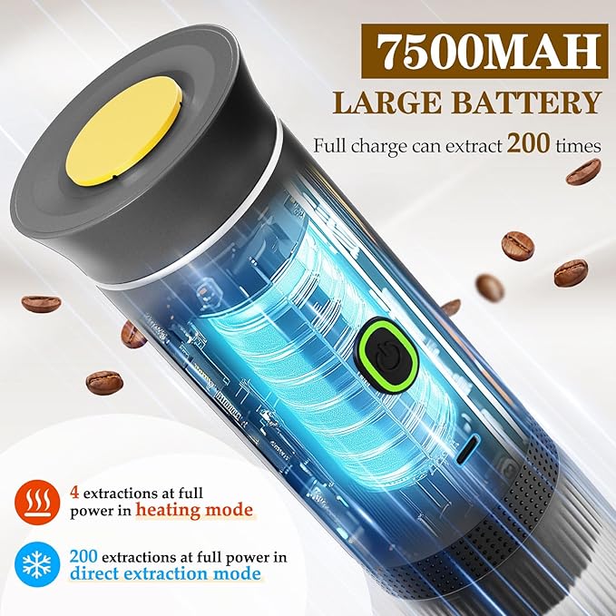 3-in-1 Portable Espresso Maker, Travel Coffee Maker, Self-Heating Car Coffee Maker with USB-C, Small Espresso Machine with Ground Coffee & Capsules (NS竊낪G) for RV, Hiking, Office (grey)