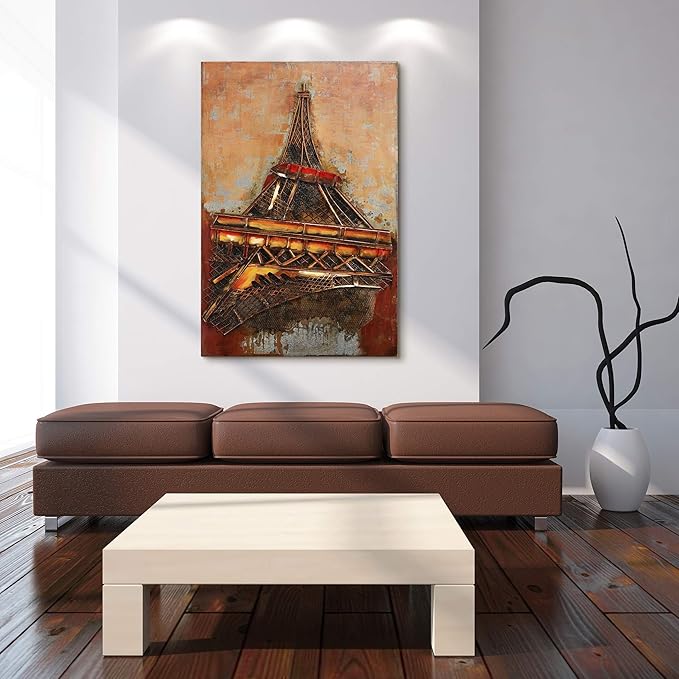Empire Art Direct Eiffel Tower Mixed Media Iron Hand Painted Dimensional Wall Art Ready to Hang 48" x 32" x 2.2" Eiffel Tower,PMO-120203-4832