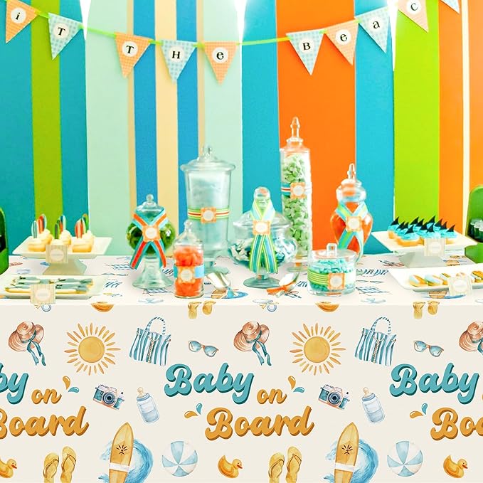 Baby on Board Baby Shower Party Tablecloths - 3Pcs Splish Splash Baby Bash Birthday Table Cover Party Decorations, Rectangular Plastic Disposable Table Cloth Decor for Birthday Summer Event
