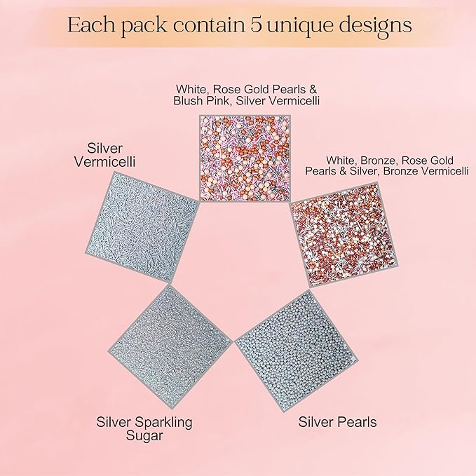 Confect Edible Cake Sprinkles Mix ??Silver, Bronze & White Pearls, Silver Jimmies, Sparkling Sugar ??Dessert Toppings for Cakes, Cupcakes, Cookies & Baking Decoration | Vegan, Gluten-Free, Nut-Free, Soy-Free, Dairy-Free, Palm Oil-Free- 5 Oz