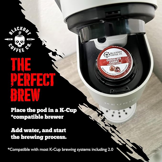Blackout Coffee Chocolate Cherry Flavored Coffee Pods ??Premium Roasted, Smooth Taste, Guilt-Free Indulgence ??18 Count Single-Serve Pods, American Made