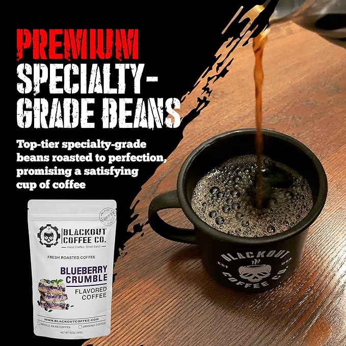 Blackout Coffee Blueberry Crumble Flavored Ground Coffee ??Medium Roast, Smooth Taste, Guilt-Free Indulgence ??Freshly Roasted 12oz Bag, American Made
