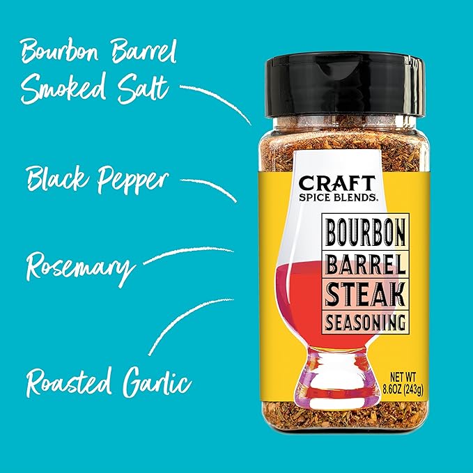 Craft Spice Blends Bourbon Barrel Steak Seasoning - Smoking and Grilling Meat - Steaks, Brisket, Burgers, Chicken, Pork - Dry BBQ Seasonings and Spices - 8.6 oz