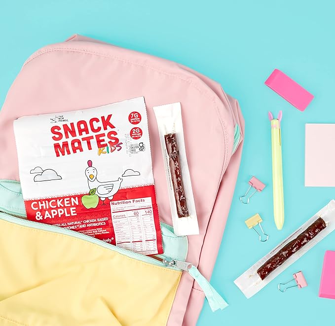 New Primal Snack Mates Chicken & Apple Sticks, Gluten Free Healthy Snacks for Kids, Low Sugar High Protein Back to School Snacks, Mini Paleo Jerky Meat Stick, 7g Protein, 60 Calories, 40 Pack