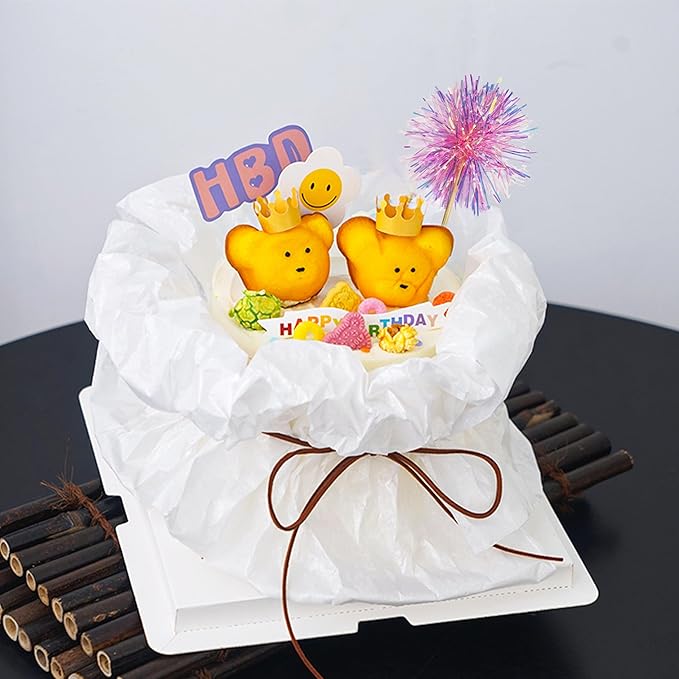 30PCS Foil Firework Cupcake Toppers, Happy Birthday Pink Cake Toppers, Sparkle Tinsel Flower Drink Stirrers Cocktail Food Fruit Toothpicks for Xmas Party Birthday Wedding Ceremony