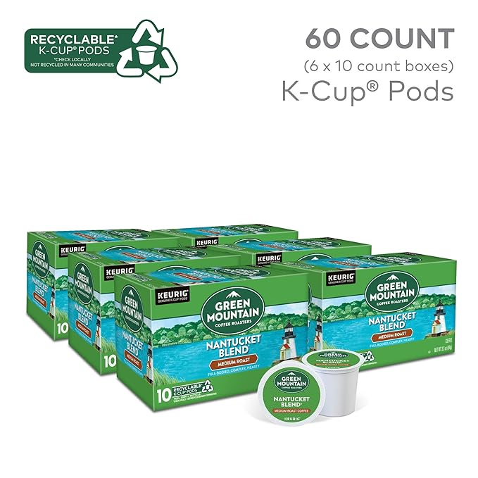 Green Mountain Coffee Roasters Nantucket Blend, Keurig Single Serve K-Cup Pods, Medium Roast Coffee, 60 Count, (6 Packs of 10)